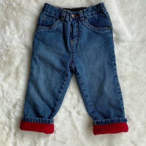 George Pull-On Blue Denim Jeans with Red Warm Fleece Lining  Size 12-18 Months